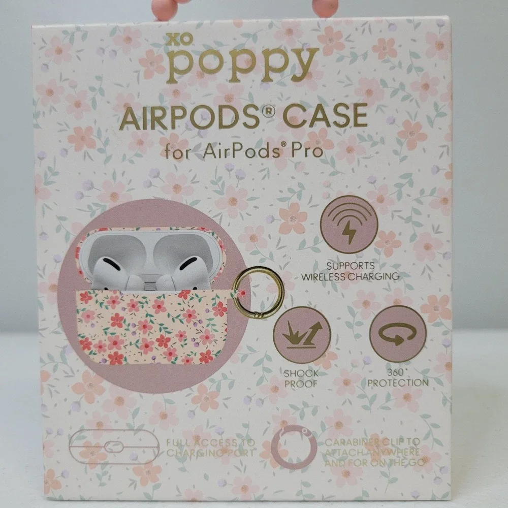 XO Poppy Floral‎ AirPods Pro Case White Pink Orange Flowers Gold Keychain NEW